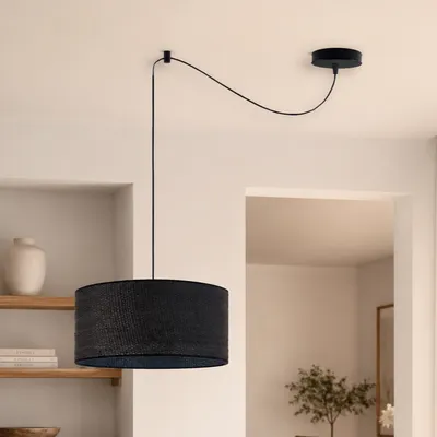 Czarny żyrandol pająk boho WAIKIKI W1 BOHO z rattanowym kloszem