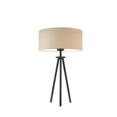 Designerska czarno beżowa lampa stołowa na metalowym trójnogu ALTA VELUR