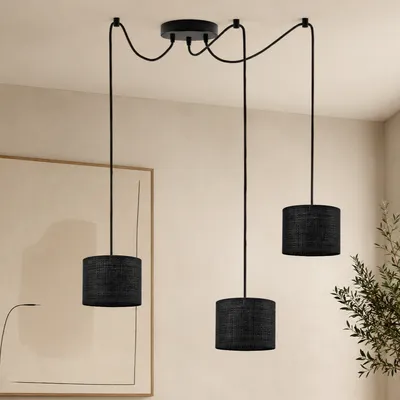 Czarna lampa wisząca w stylu boho WAIKIKI W3 BOHO 3-punktowy żyrandol do salonu