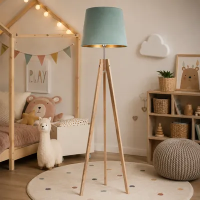 Designerska drewniana lampa podłogowa do pokoju dziecka ARUBA VELUR