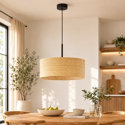 Rattanowa lampa wisząca SINTRA BOHO fi - 50 cm w beżowym kolorze