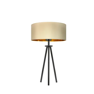 Lampa stołowa ALTA VELUR czarno-beżowa, welurowy abażur, nowoczesna lampka do sypialni i salonu