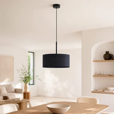 Czarna lampa wisząca boho z rattanowym elementem SINTRA BOHO fi - 30 cm