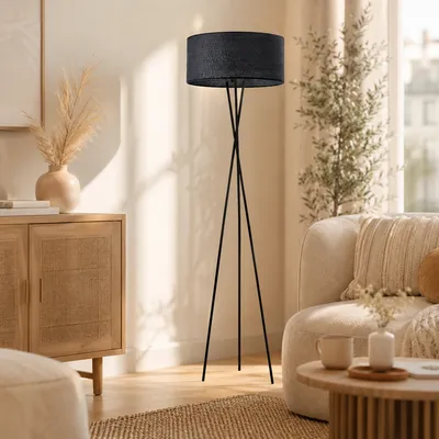 Czarna lampa stojąca trójnóg w stylu boho PARYŻ BOHO