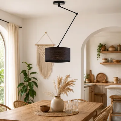 Rattanowa lampa sufitowa na wysięgniku regulowanym nad stół NEWA BOHO