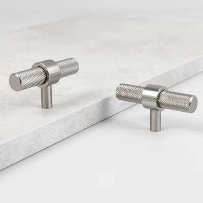 Gałka meblowa KARBO Młotek srebrne radełko, inox, stal szczotkowana