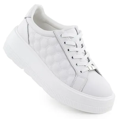 Skórzane półbuty damskie pikowane sneakersy na platformie białe Filippo DP7285