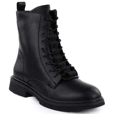 Skórzane botki damskie workery z cyrkoniami czarne Filippo DBT7250