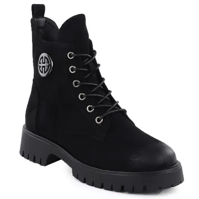 Botki ocieplane zamszowe damskie czarne Potocki Z25-SZ12672