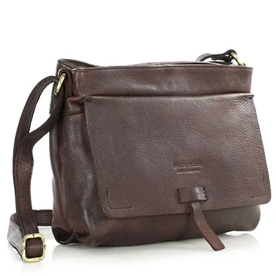 Torebka skórzana listonoszka damska messenger bag - MARCO MAZZINI czekoladowy brąz
