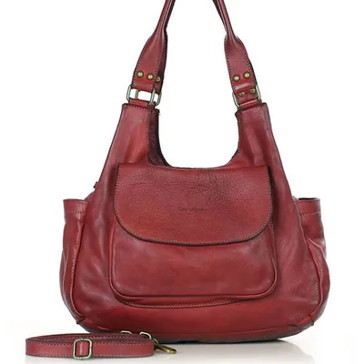 Włoska torebka skórzana z kieszenią retro bag handmade - MARCO MAZZINI bordo czerwona