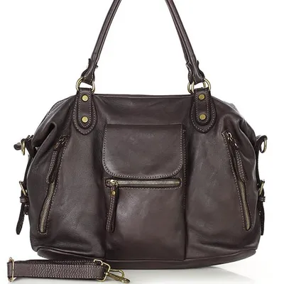 Torba biznesowa bowling retro bag skórzana - MARCO MAZZINI ciemny brąz caffe
