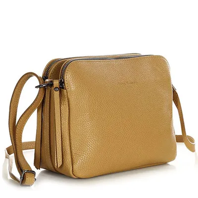 Torebka skórzana crossbody listonoszka dwie komory - MARCO MAZZINI brąz camel