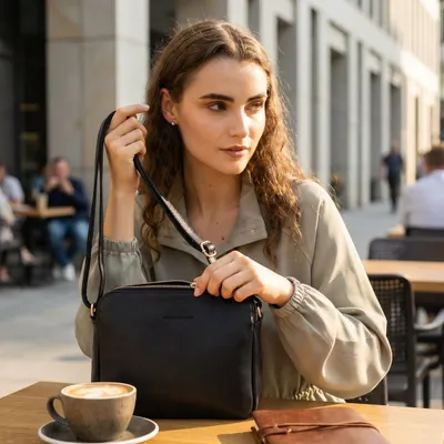 Torebka skórzana crossbody listonoszka dwie komory - MARCO MAZZINI czarna