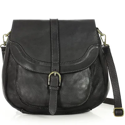 Torebka vintage retro skórzana listonoszka saddle bag - MARCO MAZZINI czarna