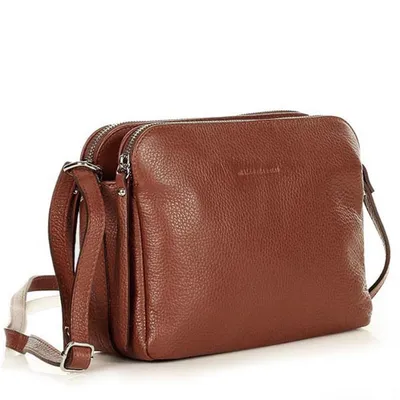 Torebka skórzana crossbody listonoszka dwie komory - MARCO MAZZINI brąz migdałowy