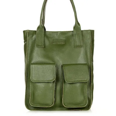 Torebka shopper z kieszeniami MAZZINI - Ravenna militarny zielony