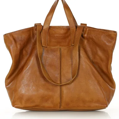 Duża torba shopper skórzana podwójne rączki - MARCO MAZZINI brąz camel
