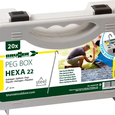 Śledzie Brunner SET PEG BOX Hexa 22 cm 20 szt. Zestaw W Walizce