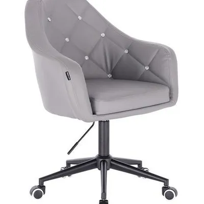 FOTEL HR830 SZARA SKÓRA CZARNY MAT KÓŁKA