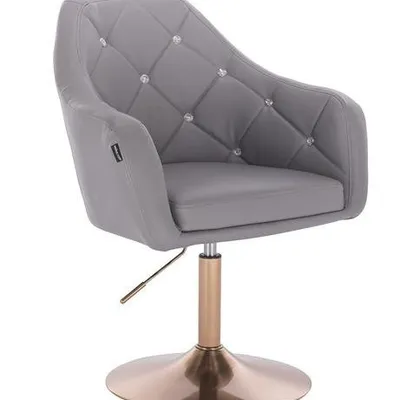 FOTEL HR830 SZARA SKÓRA ZŁOTA PODSTAWA
