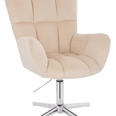 FOTEL HR650CROSS KREMOWY WELUR CHROMOWANA PODSTAWA