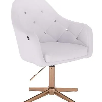 FOTEL HR830 BIAŁA SKÓRA CROSS ZŁOTY