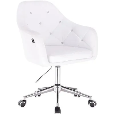 FOTEL HR830 BIAŁA SKÓRA CHROM KÓŁKA