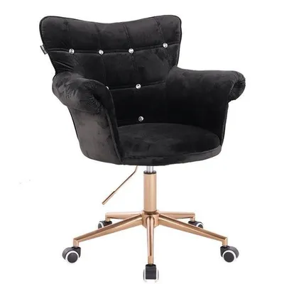 FOTEL HR804CK CZARNY WELUR ZŁOTA PODSTAWA
