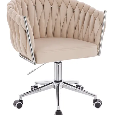 FOTEL HR750K KREMOWY WELUR CHROMOWANA PODSTAWA