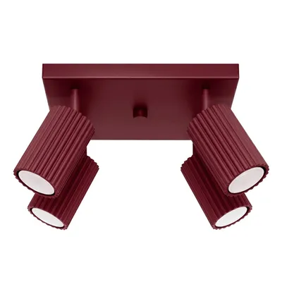Plafon KARBON 4 burgund + 1X Żarówka LED GU-10 4000K Zimna 7W 530lm