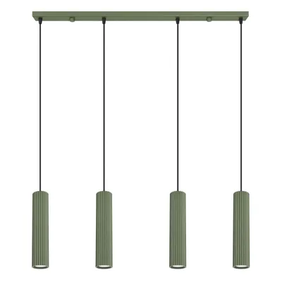 Lampa wisząca KARBON 4L zielona oliwka + 4X Żarówka LED GU-10 4000K Zimna 7W 530lm