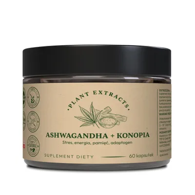 Ashwagandha + Konopie – Adaptogen na Stres i Pamięć (60 kaps.)