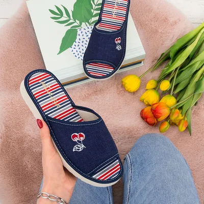 Kapcie damskie Natural Style NS-094 Granatowe-Paski
