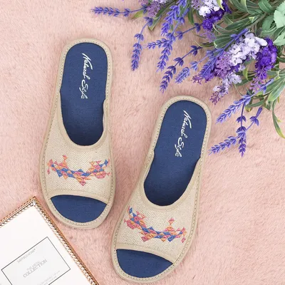 Kapcie damskie Natural Style NS-099 Ciemny Niebieskie Beżowe