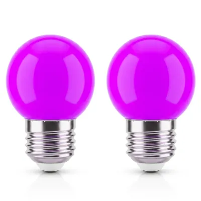 Zestaw 2 fioletowych żarówek LED E27 do girland ogrodowych | Dekoracyjne oświetlenie LED 1W, 90 lm