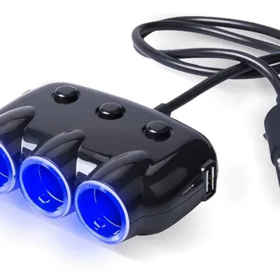 Rozdzielacz gniazda zapalniczki z dedykowanymi włącznikami | 2 porty USB 3.1A | C09