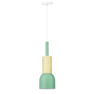 Lampa wisząca zielona z drewnianym elementem | Minimalistyczna lampa w stylu skandynawskim z oprawą sufitowa E27 do salonu, sypialni |YG-XD002C-G