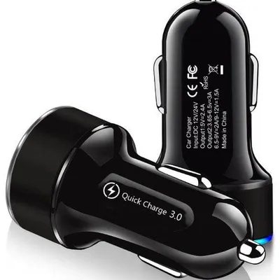 Szybka ładowarka samochodowa 2x USB z wyświetlaczem LED | Quick Charge 3.0 | Miernik napięcia | CA-003