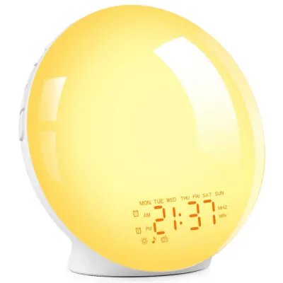 Budzik z lampką LED | Lampka nocna z symulacją wschodu słońca | Radio FM | WRSL22