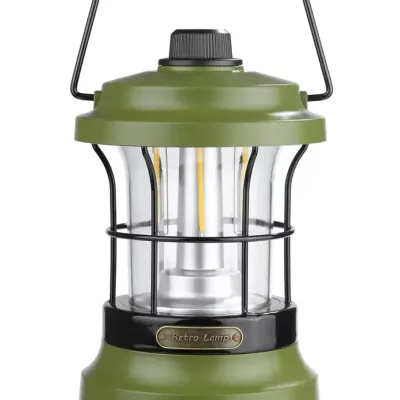 Lampka kempingowa LED w stylu retro z funkcją powerbanka | Płynna regulacja jasności i barwy | 3000mAh, 20-260lm, 5-120h, IPX6 | Zielona | MY-880