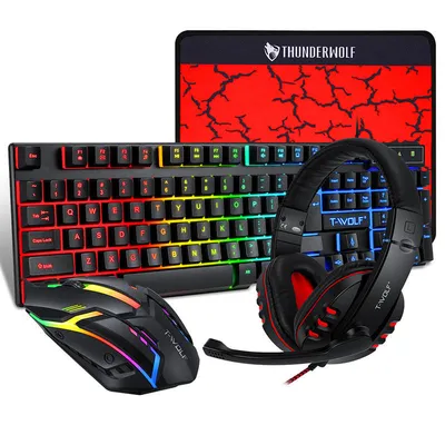 Zestaw gamingowy z podświetleniem LED RGB klawiatura, myszka, zestaw słuchawkowy, podkładka | TF800
