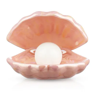 Ceramiczna lampka LED | Lampka nocna w kształcie muszli | Bezprzewodowa lampka stołowa | BKD-140-PINK