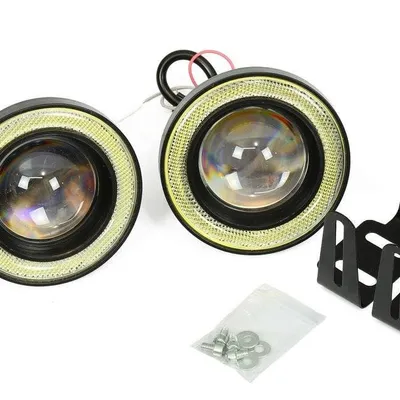 LED 890 | 2 szt - Komplet lamp przeciwmgielnych z wbudowanymi Ringami Angel Eyes LED DRL | okrągłe ø 89 mm