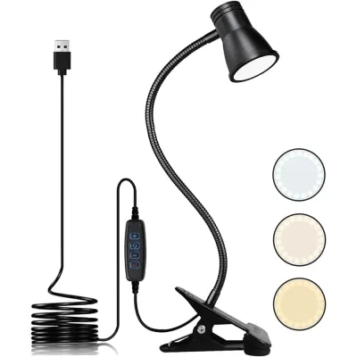 Lampka biurkowa na klips | Elastyczna lampka do czytania | Nocna lampka z możliwością zmiany barwy | Lampka LED USB | FH-08-5W-BK