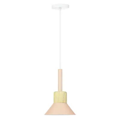 Lampa wisząca z różowym kloszem i drewnem | Minimalistyczna lampa w stylu skandynawskim z oprawą E27 |YG-XD002B-P