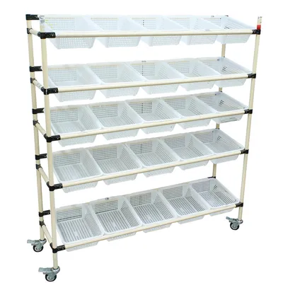 Wózek magazynowy 155x170x40 do konfekcjonowania towaru | 25 koszy, każdy po 39x30x11 cm | udźwig 75kg | metalowa konstrukcja