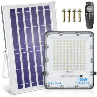Zestaw Naświetlacz LED 100W + Panel solarny 6V/8W z pilotem | 2500lm, 6000mAh, IP66