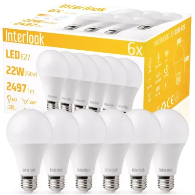 Zestaw 6x Żarówka LED E27 22W | 2835 SMD CCD | 2497lm=160W | BIAŁY NEUTRALNY