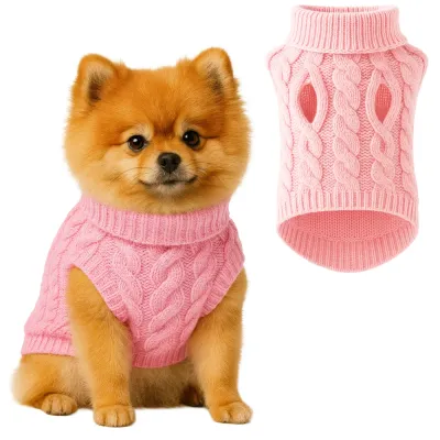 Miękki, elastyczny sweterek dla psa, kota M | Ciepły sweter z golfem na zimę | PET-014M-PINK